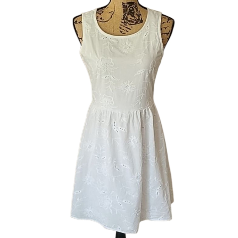 Final - Bee Stitched x Francesca's Open Back White Eyelet Mini Dress